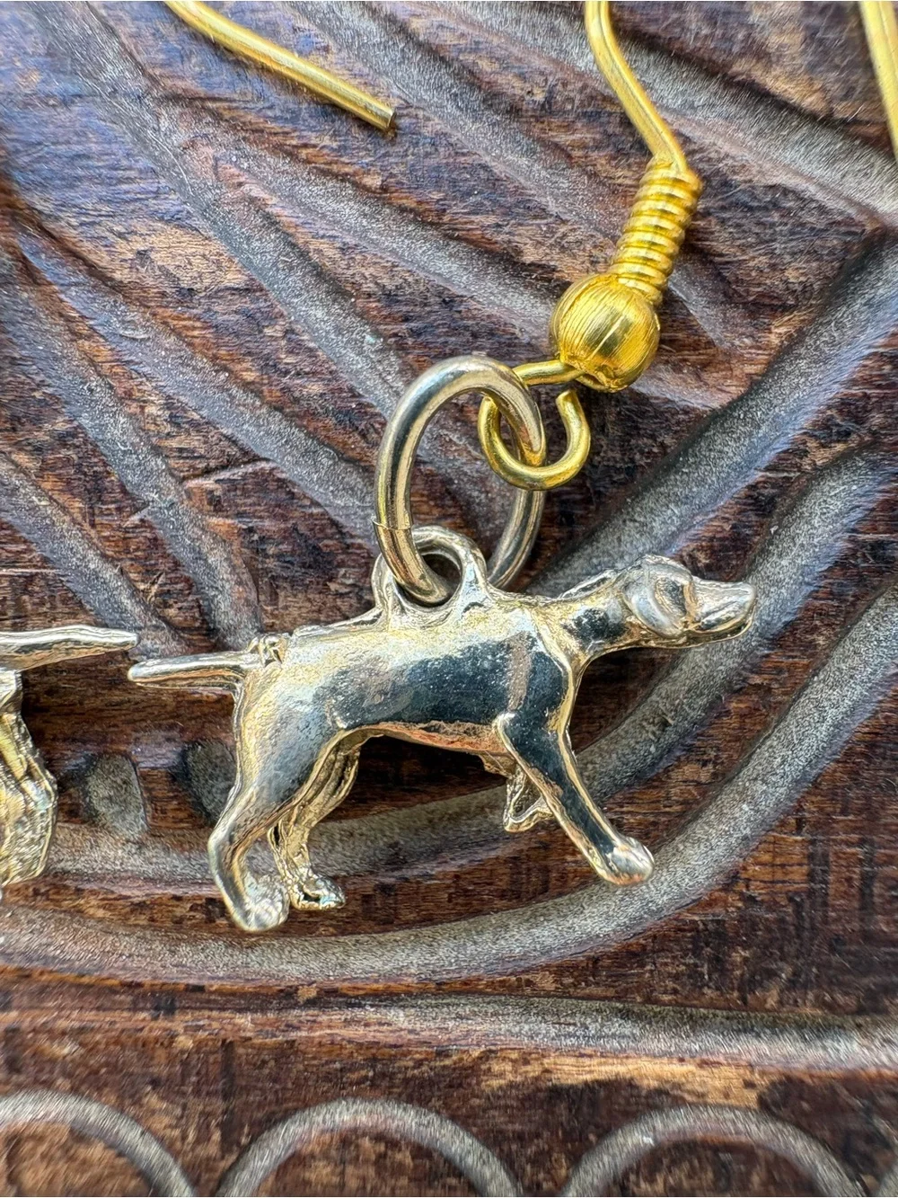 Gold Pointer Dog Charm Drop Earrings - Pet Lover Jewelry